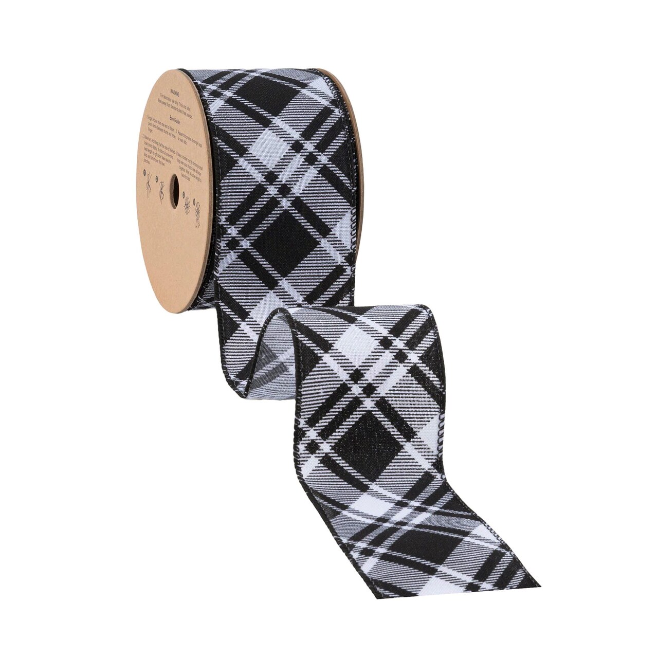 LaRibbons 2 1/2" Wired Ribbon | Black White Bias Plaid | 10 Yard Roll